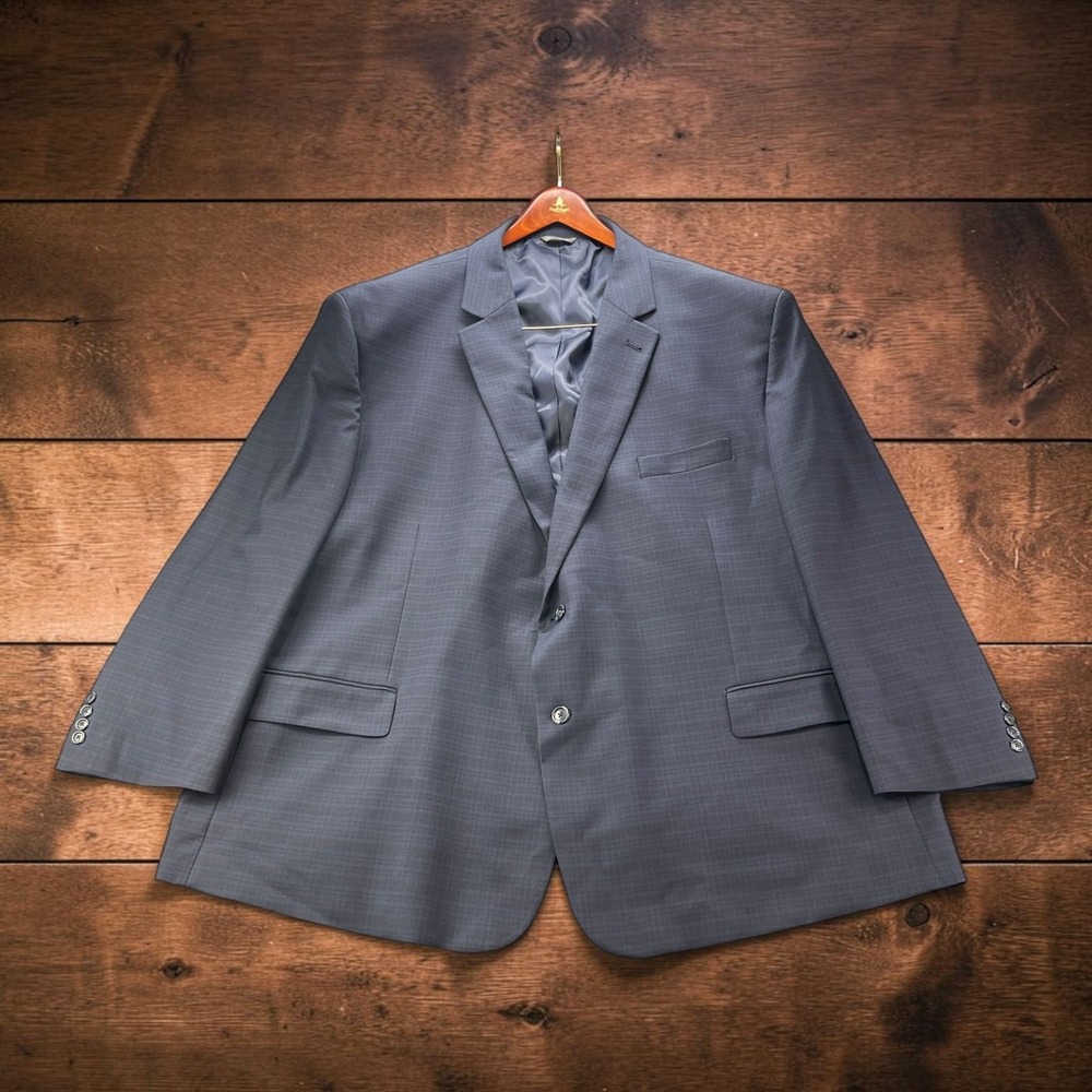NEW Oak Hill Perfect Fit DXL Big & Tall Sport Coat 62R Navy Blue Micro Check